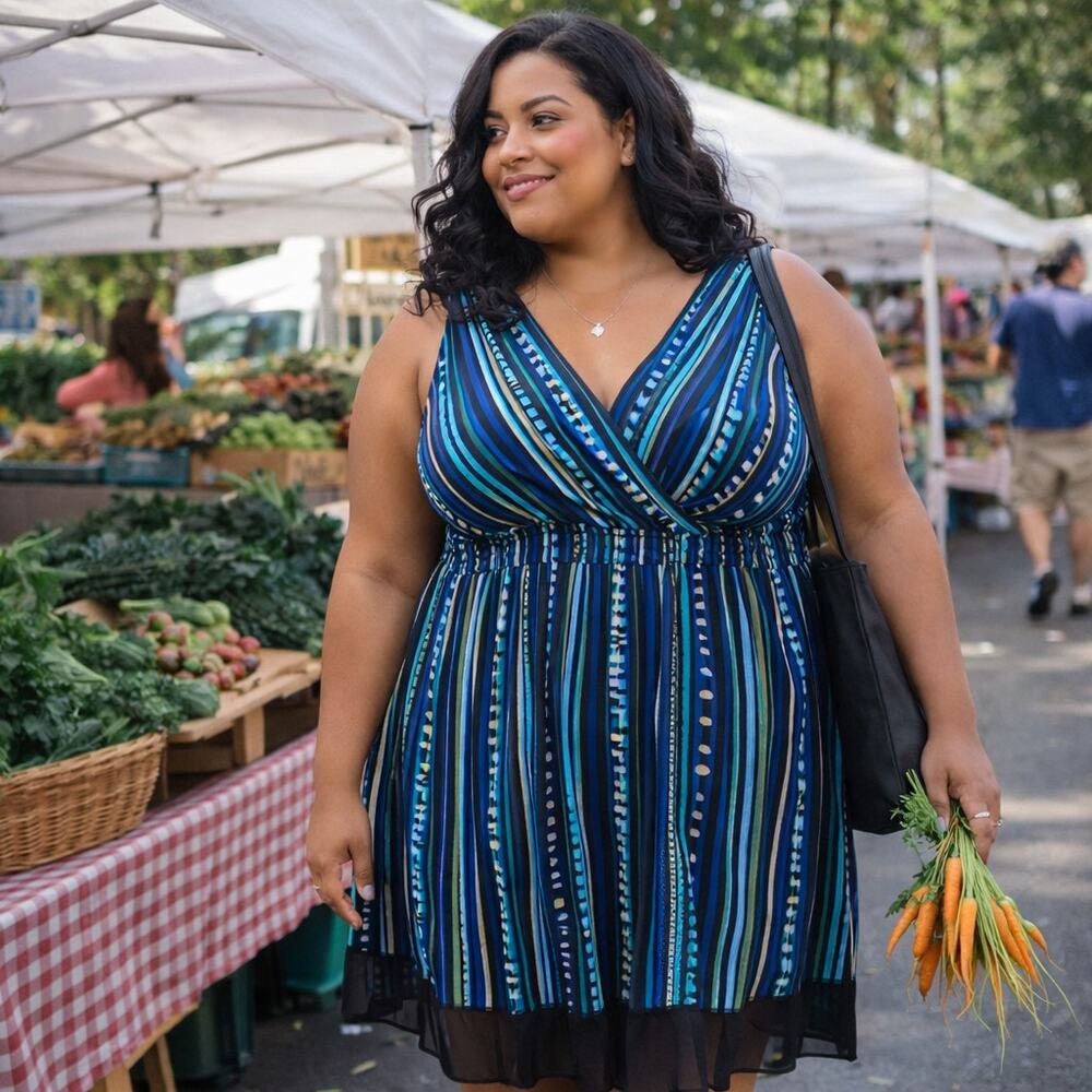 Lane Bryant Size 28 Plus Blue Stripe Sleeveless Boho Dress – Crossover Top